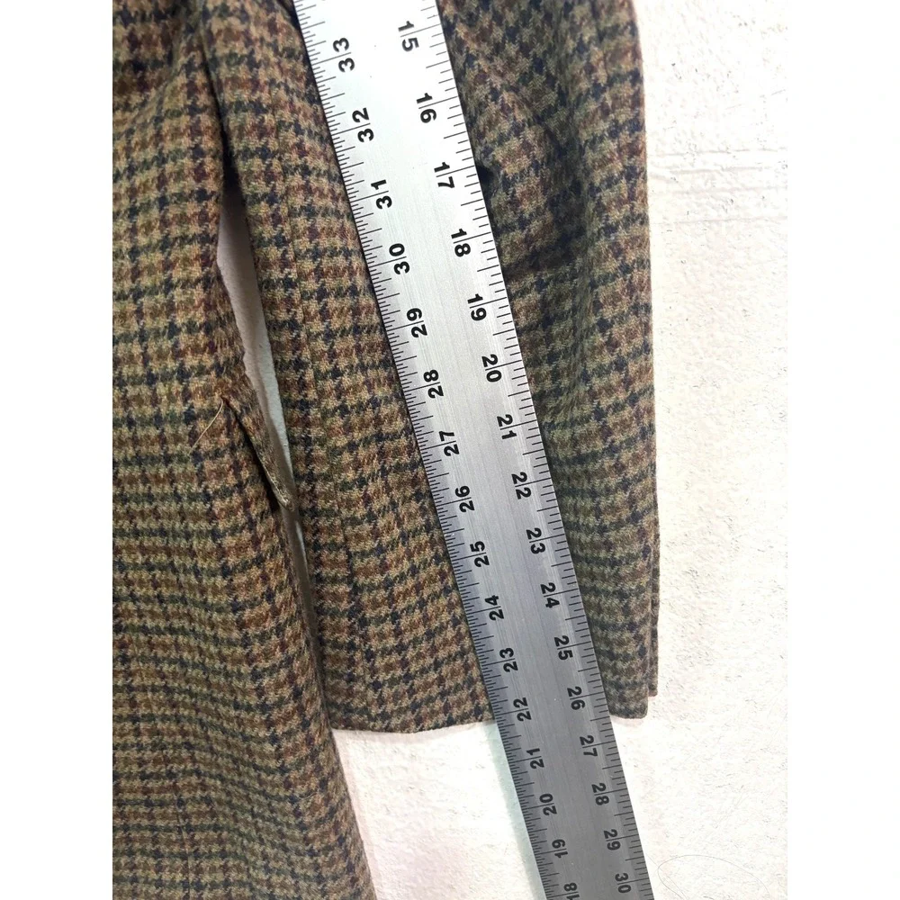 VTG 90s Brown Houndstooth Tweed 43L 44L Blazer Jacket Sport‎ Suit Coat USA Wool